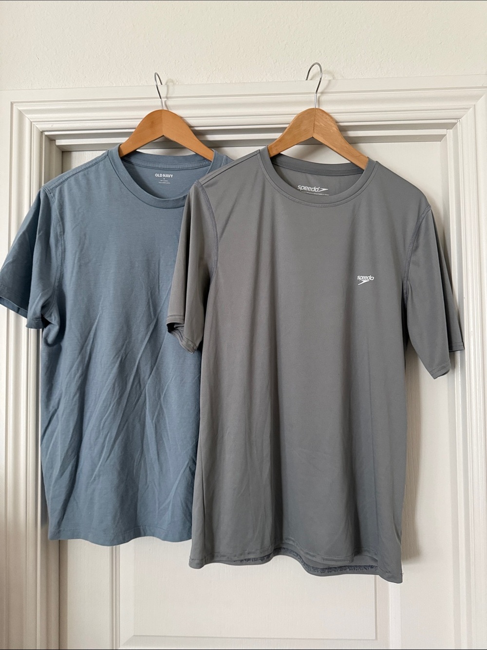 Speedo Men's Gray Performance Tee & Old Navy Soft Wash Blue Tee
